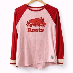 Roots Kids Pink & Red Raglan Long Sleeve Tee with Beaver Logo